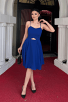 Sifon Kumaş Sırtı İpli Elbise - SAKS MAVİ