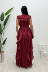 Şifon Kumaş Volan Detaylı Elbise - BORDO