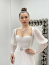 Sim Detaylı Kalp Yaka Tül Elbise - BEYAZ