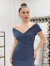 Sim Detaylı Kayık Yaka Elbise - İNDİGO MAVİ