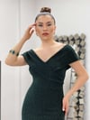 Sim Detaylı Kayık Yaka Elbise - ZÜMRÜT YEŞİL