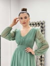 Sim Detaylı Midi Elbise - MİNT YEŞİL