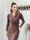Simli Kalem Elbise - Bronz