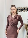 Simli Kalem Elbise - Bronz