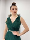 Simli Kumaş Bel Motifli Elbise - ZÜMRÜT YEŞİL