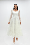 Silvery Fabric Square Neck Midiboy Dress - WHİTE