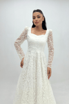 Silvery Fabric Square Neck Midiboy Dress - WHİTE
