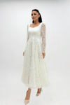 Silvery Fabric Square Neck Midiboy Dress - WHİTE
