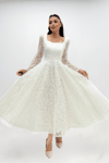 Silvery Fabric Square Neck Midiboy Dress - WHİTE