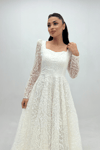 Silvery Fabric Square Neck Midiboy Dress - WHİTE