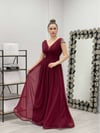 Simli Kumaş Omuzları Taşlı Elbise - BORDO