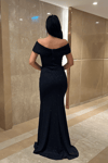 Simli Kumaş Tasarım Drape Detaylı Abiye Elbise - LACİVERT