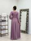Silvery Tulle Fabric Belted Flared Dress - Powder