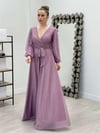 Silvery Tulle Fabric Belted Flared Dress - Powder