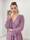 Silvery Tulle Fabric Belted Flared Dress - Powder