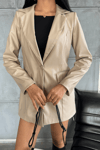 Suni Deri Blazer Ceket - KREM