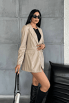 Suni Deri Blazer Ceket - KREM