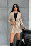 Suni Deri Blazer Ceket - KREM