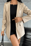 Suni Deri Blazer Ceket - KREM