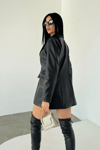 Suni Deri Blazer Ceket - SİYAH