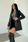 Suni Deri Blazer Ceket - SİYAH