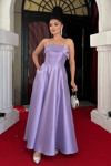 Tafta Saten Kumaş Askılı Abiye Elbise - LİLA