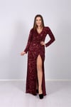Tasarım Payet Kemerli Abiye Elbise - Bordo