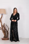 Tasarım Payet Kemerli Abiye Elbise - SIYAH