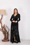 Tasarım Payet Kemerli Abiye Elbise - SIYAH