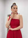 One Shoulder Silvery Tulle Dress - Red