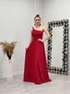 One Shoulder Silvery Tulle Dress - Red