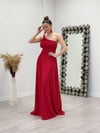 One Shoulder Silvery Tulle Dress - Red