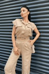 Tensel Keten Kumas Pantolon Crop Takım  - KAHVERENGİ