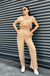 Tensel Keten Kumas Pantolon Crop Takım  - KAHVERENGİ