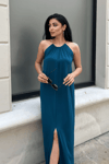 Tiril Jarse Kumaş Zincir Detaylı Elbise - İNDİGO