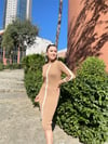 Triko Kumaş Kalem Elbise - Kahverengi