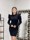 Triko Omuza Detaylı Elbise - Siyah