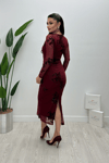 Tül Flog  Baskı Kumaş Midi Elbise - BORDO