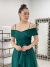 Tül Kumaş Askılı Midi Elbise - ZÜMRÜT YEŞİL