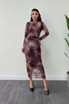 Tül Kumaş Drape Detaylı Kalem Elbise - BORDO