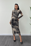 Tül Kumaş Drape Detaylı Kalem Elbise - KREM