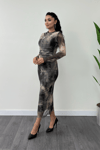 Tül Kumaş Drape Detaylı Kalem Elbise - KREM