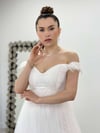 Tül Kumaş Eteği Kat Detaylı Elbise - BEYAZ