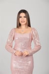 Tül Payet Tasarım Elbise - Pudra