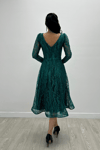 Square Neck Midi Evening Dress - EMERALD GREEN