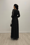 Laser Printed Belt Detailed Dress on Tulle - Black