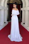 Silvery Evening Dress on Tulle - White