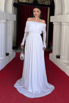 Silvery Evening Dress on Tulle - White