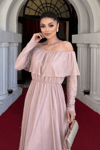 Silvery Evening Dress on Tulle - Powder