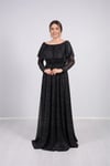 فستان سهرة لامع على التول - الأسود